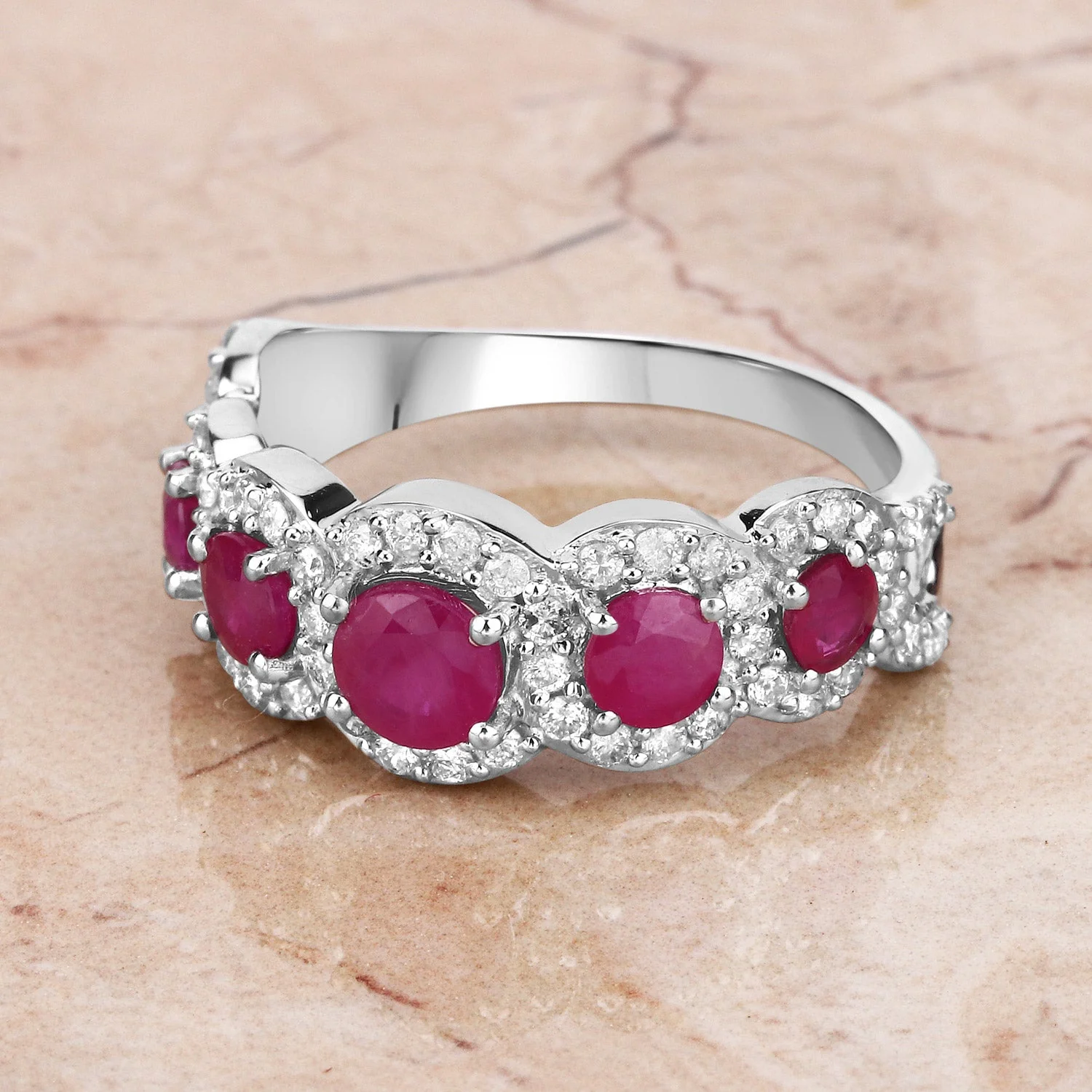 1.99 Carat Genuine Ruby and White Diamond 14K White Gold Ring - Image 4