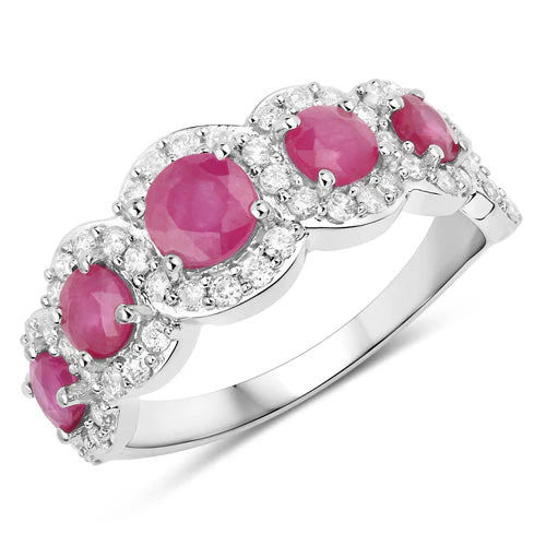 1.99 Carat Genuine Ruby and White Diamond 14K White Gold Ring - Image 5