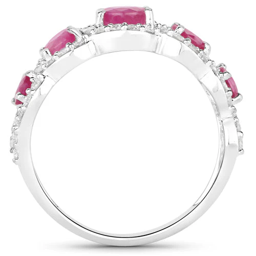 1.99 Carat Genuine Ruby and White Diamond 14K White Gold Ring - Image 6