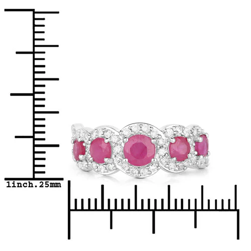 1.99 Carat Genuine Ruby and White Diamond 14K White Gold Ring - Image 7