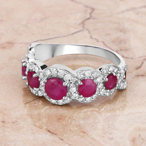 1.99 Carat Genuine Ruby and White Diamond 14K White Gold Ring - Image 8