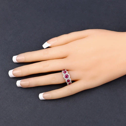 1.99 Carat Genuine Ruby and White Diamond 14K White Gold Ring - Image 9