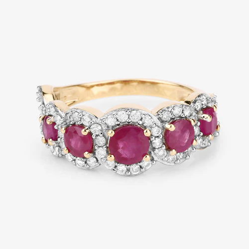 1.99 Carat Genuine Ruby and White Diamond 14K Yellow Gold Ring - Image 11