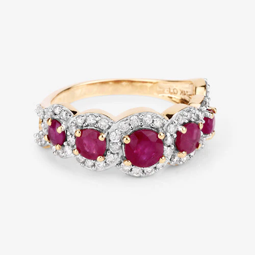 1.99 Carat Genuine Ruby and White Diamond 14K Yellow Gold Ring - Image 12