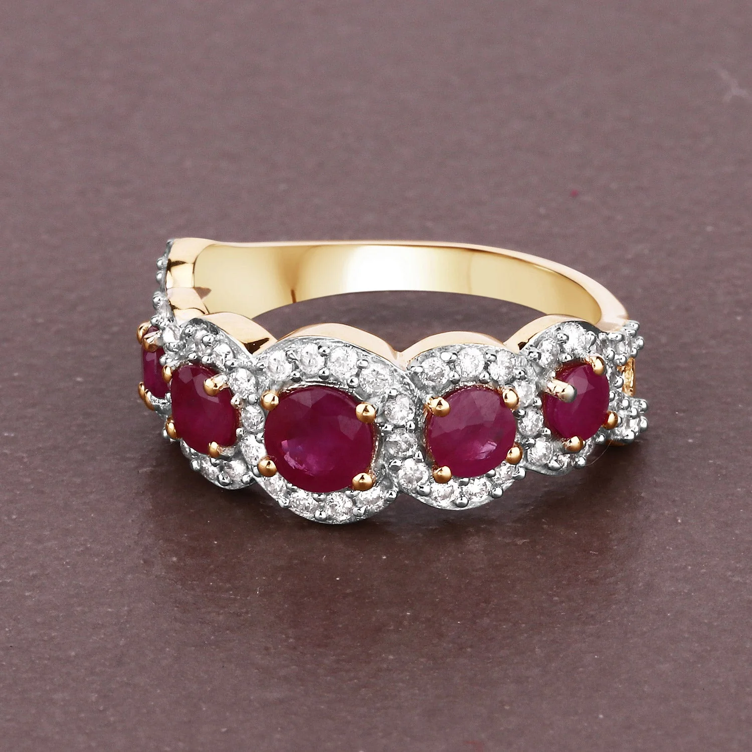 1.99 Carat Genuine Ruby and White Diamond 14K Yellow Gold Ring - Image 5