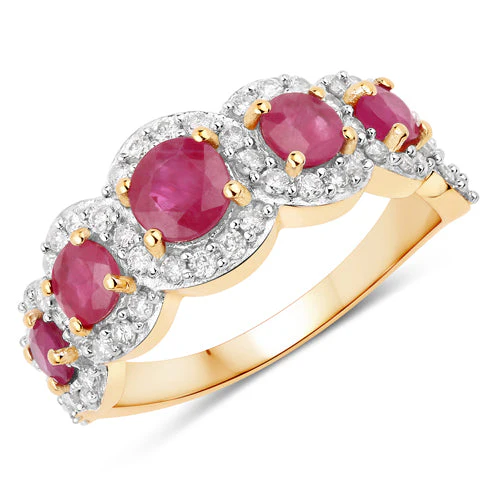 1.99 Carat Genuine Ruby and White Diamond 14K Yellow Gold Ring - Image 6