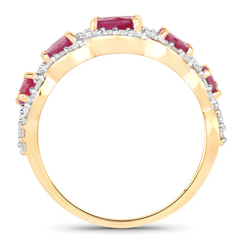 1.99 Carat Genuine Ruby and White Diamond 14K Yellow Gold Ring - Image 7