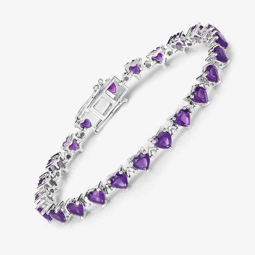10.01 Carat Genuine Amethyst and White Diamond .925 Sterling Silver Bracelet - Image 10