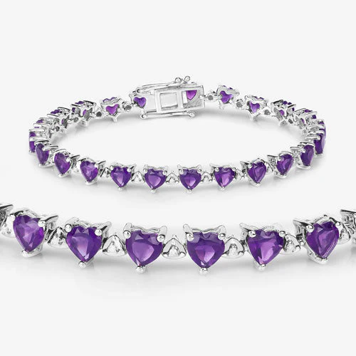 10.01 Carat Genuine Amethyst and White Diamond .925 Sterling Silver Bracelet - Image 11
