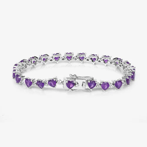 10.01 Carat Genuine Amethyst and White Diamond .925 Sterling Silver Bracelet - Image 12