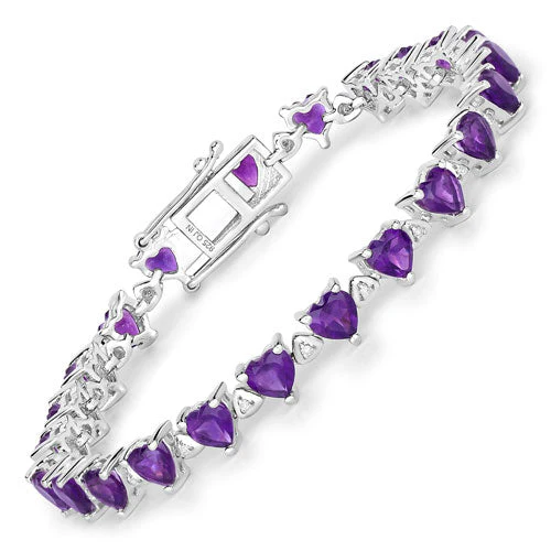 10.01 Carat Genuine Amethyst and White Diamond .925 Sterling Silver Bracelet - Image 4