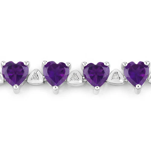 10.01 Carat Genuine Amethyst and White Diamond .925 Sterling Silver Bracelet - Image 5