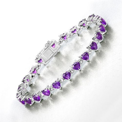 10.01 Carat Genuine Amethyst and White Diamond .925 Sterling Silver Bracelet - Image 7