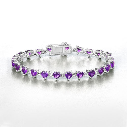 10.01 Carat Genuine Amethyst and White Diamond .925 Sterling Silver Bracelet - Image 8