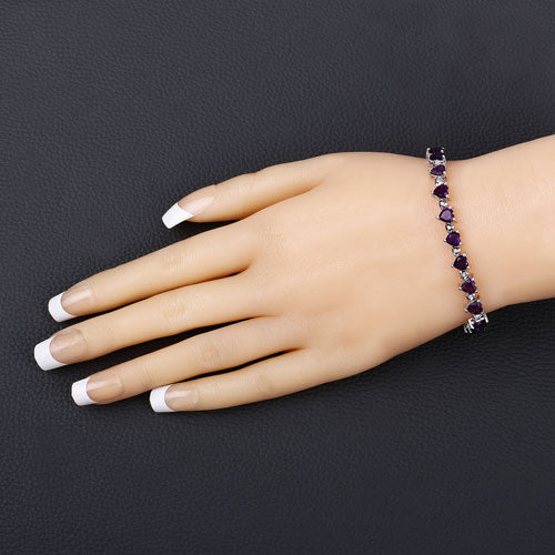 10.01 Carat Genuine Amethyst and White Diamond .925 Sterling Silver Bracelet - Image 9