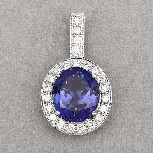 10.15 Carat Genuine Tanzanite and White Diamond 18K White Gold Pendant - Image 7