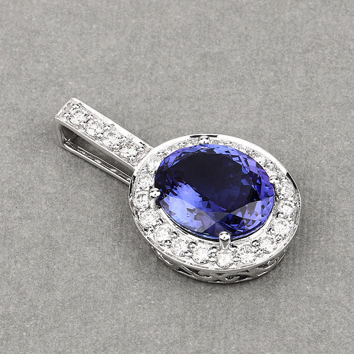10.15 Carat Genuine Tanzanite and White Diamond 18K White Gold Pendant - Image 8