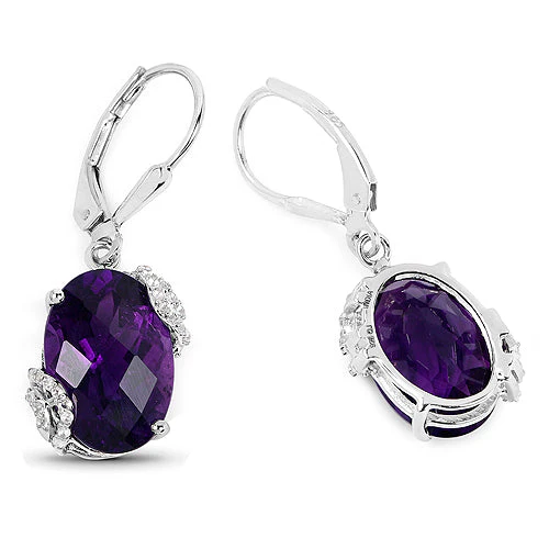 10.18 Carat Genuine Amethyst and White Topaz .925 Sterling Silver Earrings - Image 2