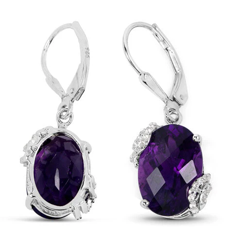 10.18 Carat Genuine Amethyst and White Topaz .925 Sterling Silver Earrings - Image 6