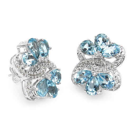10.26 Carat Genuine Blue Topaz & White Topaz .925 Sterling Silver Earrings - Image 2