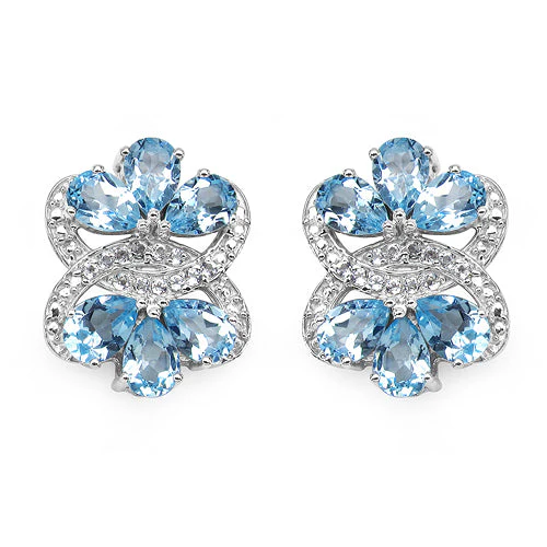 10.26 Carat Genuine Blue Topaz & White Topaz .925 Sterling Silver Earrings - Image 3