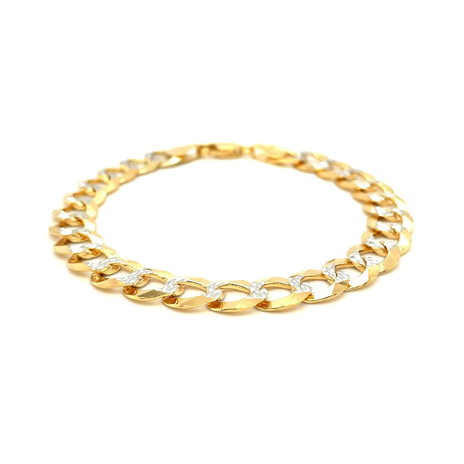 10 mm 14k Two Tone Gold Pave Curb Bracelet - Image 6
