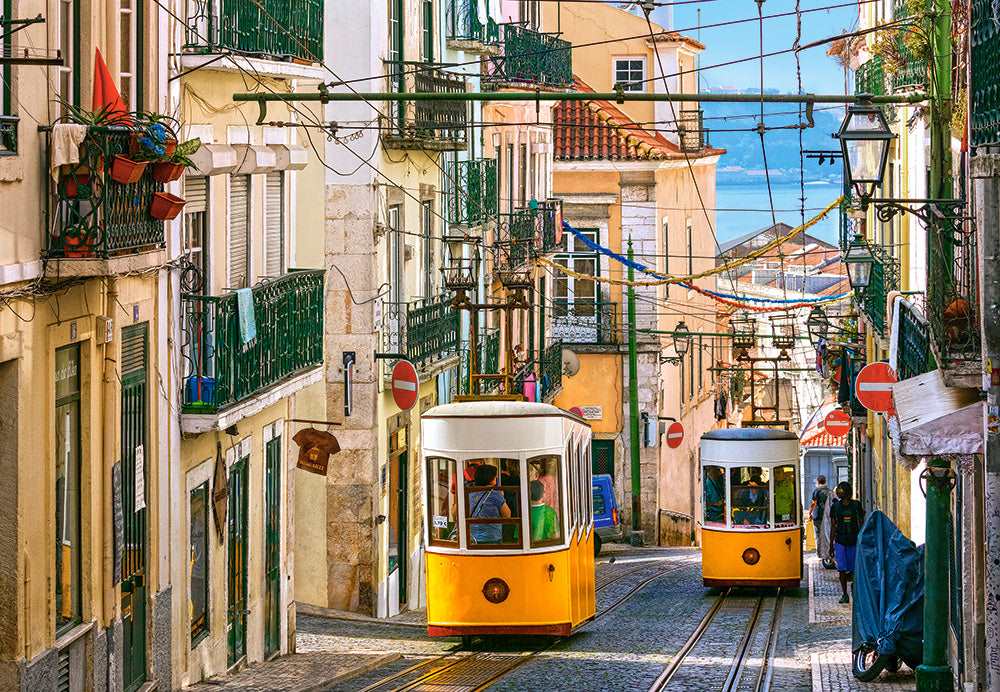1000 Piece Jigsaw Puzzle, Lisbon Trams, Portugal, European puzzle, Sister city of San Francisco, Adult Puzzle, Castorland C-104260-2 - Image 2