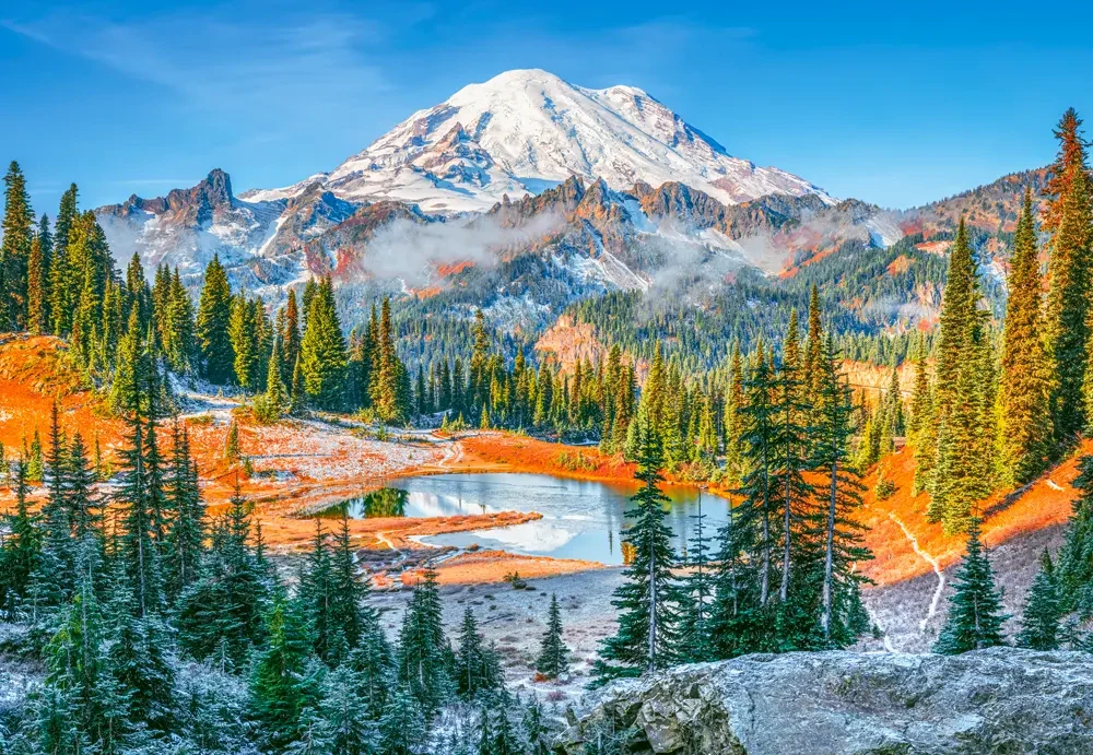 1000 Piece Jigsaw Puzzle, Mount Rainier National Park, USA, Snow-capped mountain puzzle, Calming landscape, Adult Puzzle, Castorland C-105496-2 - Image 2