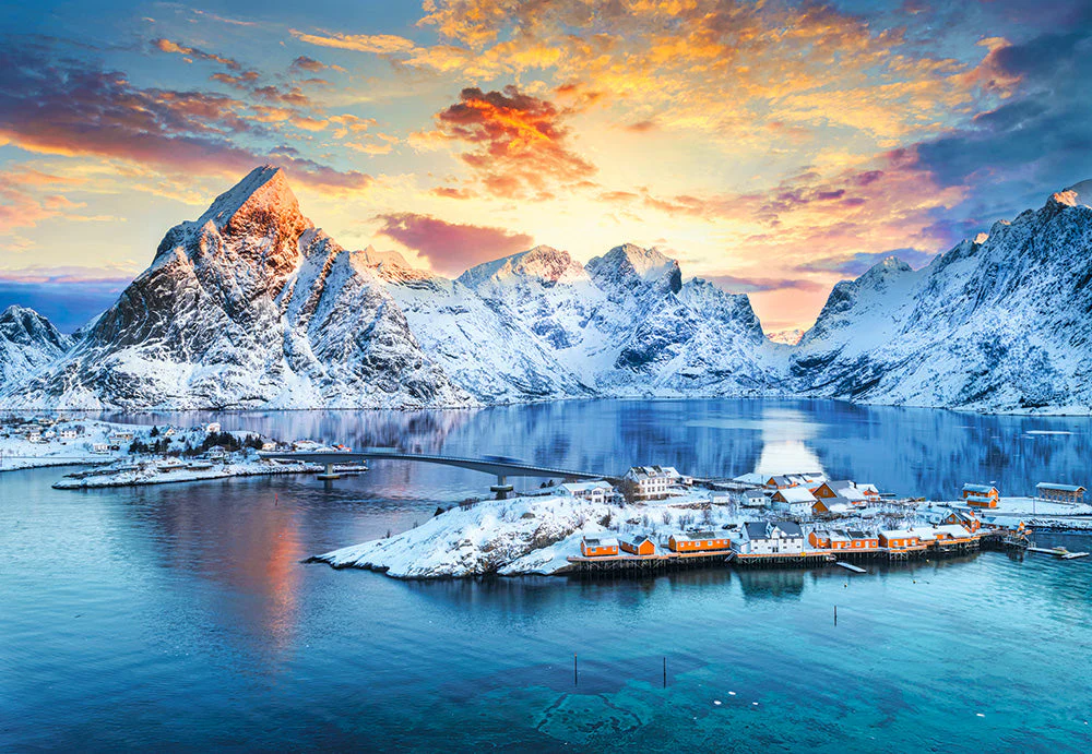 1000 Piece Jigsaw Puzzle, Sunrise on Sakrisøy, Lofoten, Norway, Majestic mountains, Stunning Arctic sunset, Adult Puzzle, Castorland C-105366-2 - Image 2