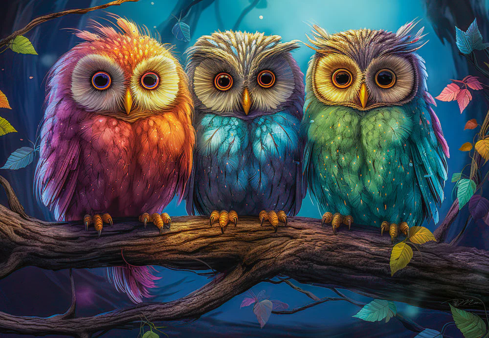 1000 Piece Jigsaw Puzzle, Three Little Owls, Animal Puzzles, Colorful birds, Adult Puzzle, Castorland C-105175-2 - Image 2