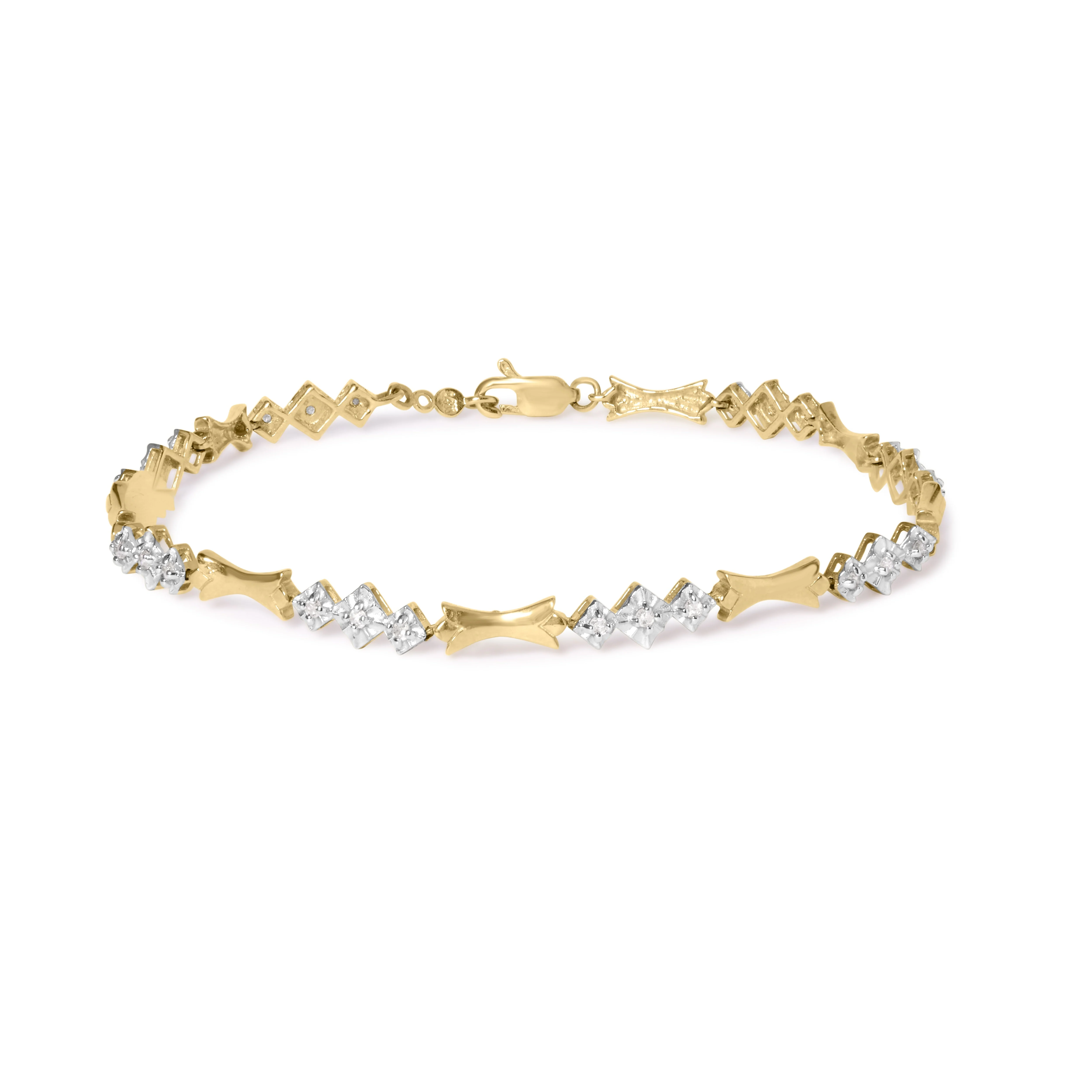 10k Gold 1/3 Cttw Diamond Miracle Set Alternating Bar and Link Bracelet (I-J Color, I1-I2 Clarity) - 7.75" Inches - Image 5