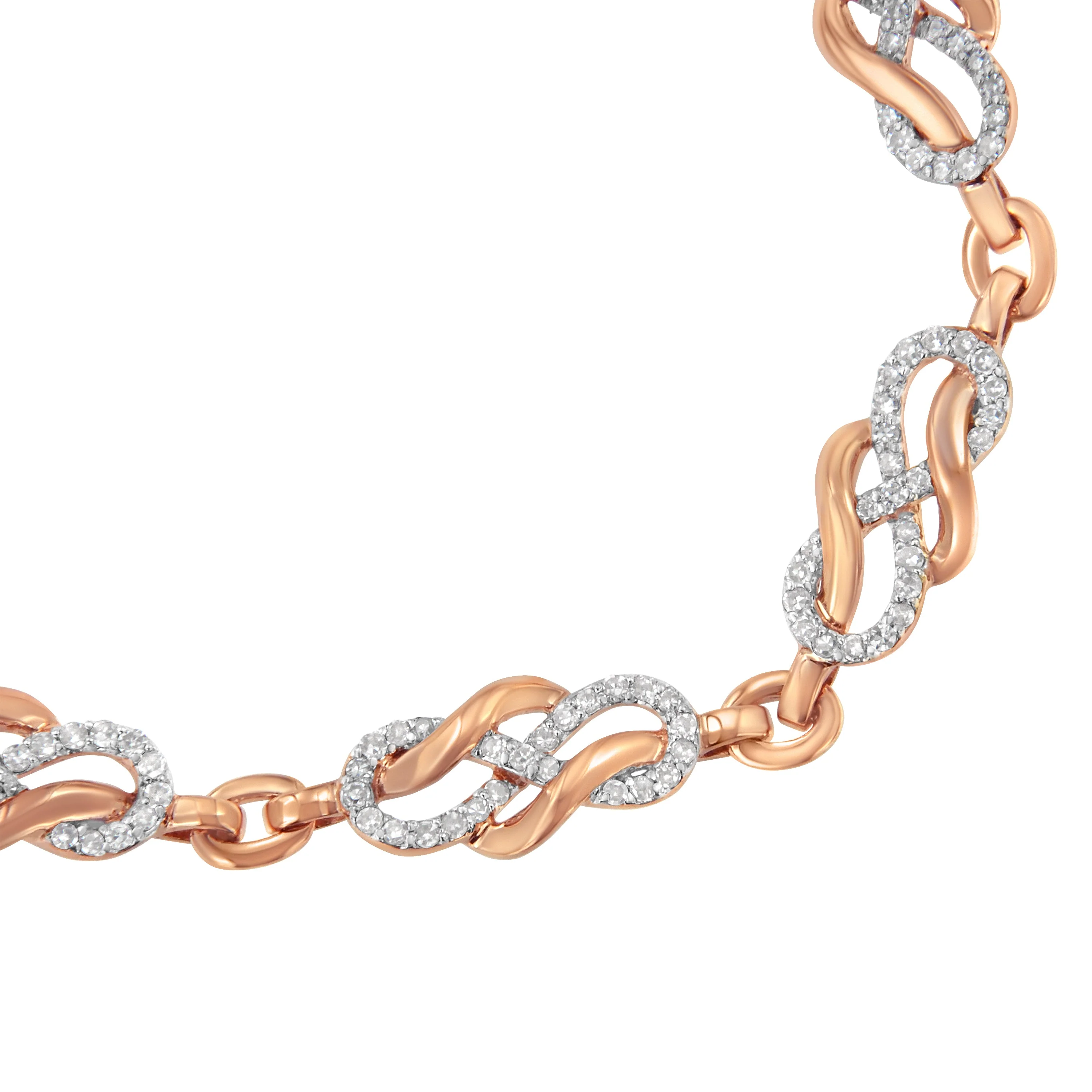10K Rose Gold 1.0 Cttw Diamond Infinity Loop and Swirl Link Bracelet (I-J Color, I2-I3 Clarity) - 7.25" Inches - Image 2