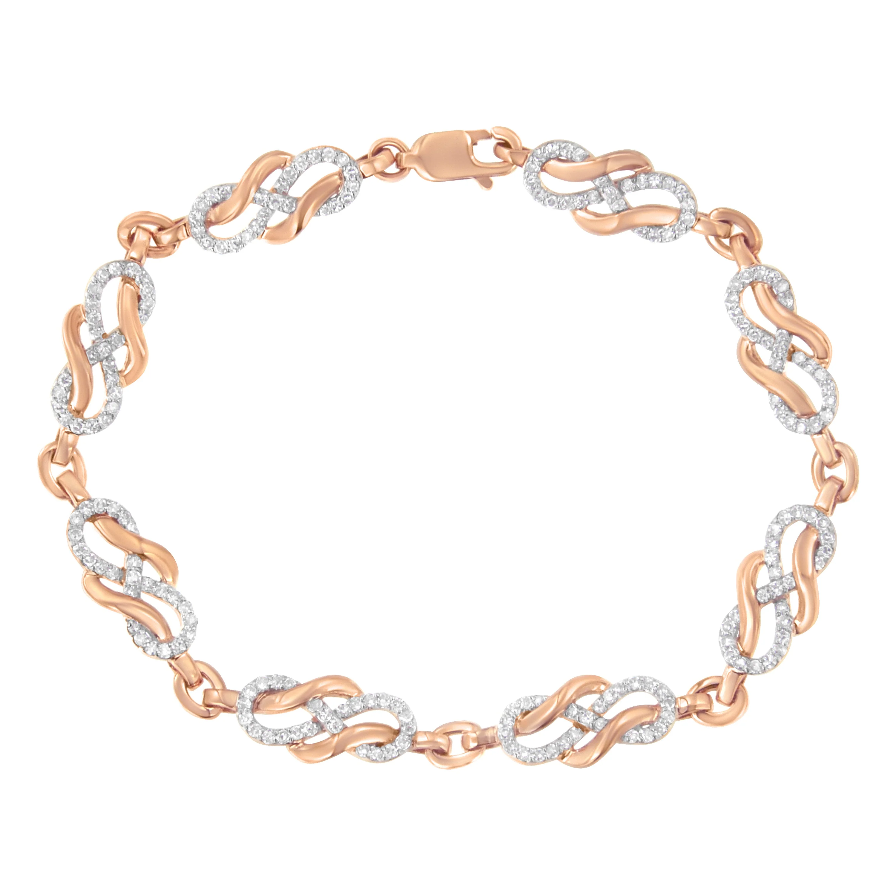 10K Rose Gold 1.0 Cttw Diamond Infinity Loop and Swirl Link Bracelet (I-J Color, I2-I3 Clarity) - 7.25" Inches - Image 5