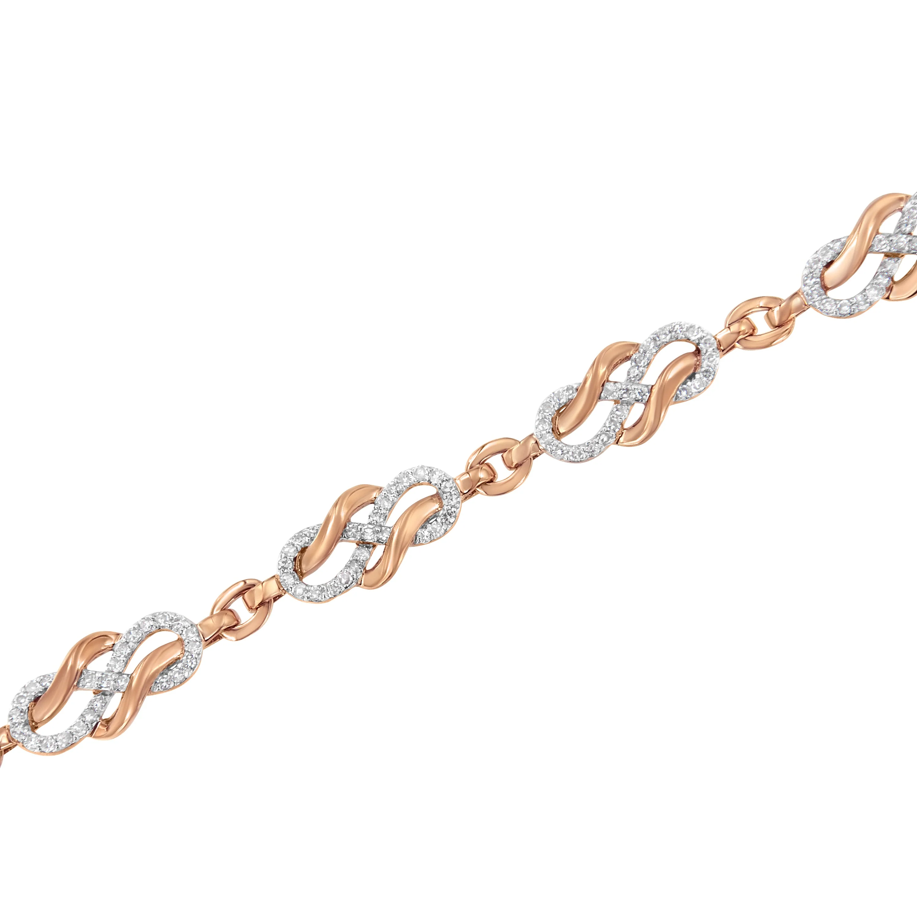 10K Rose Gold 1.0 Cttw Diamond Infinity Loop and Swirl Link Bracelet (I-J Color, I2-I3 Clarity) - 7.25" Inches - Image 7