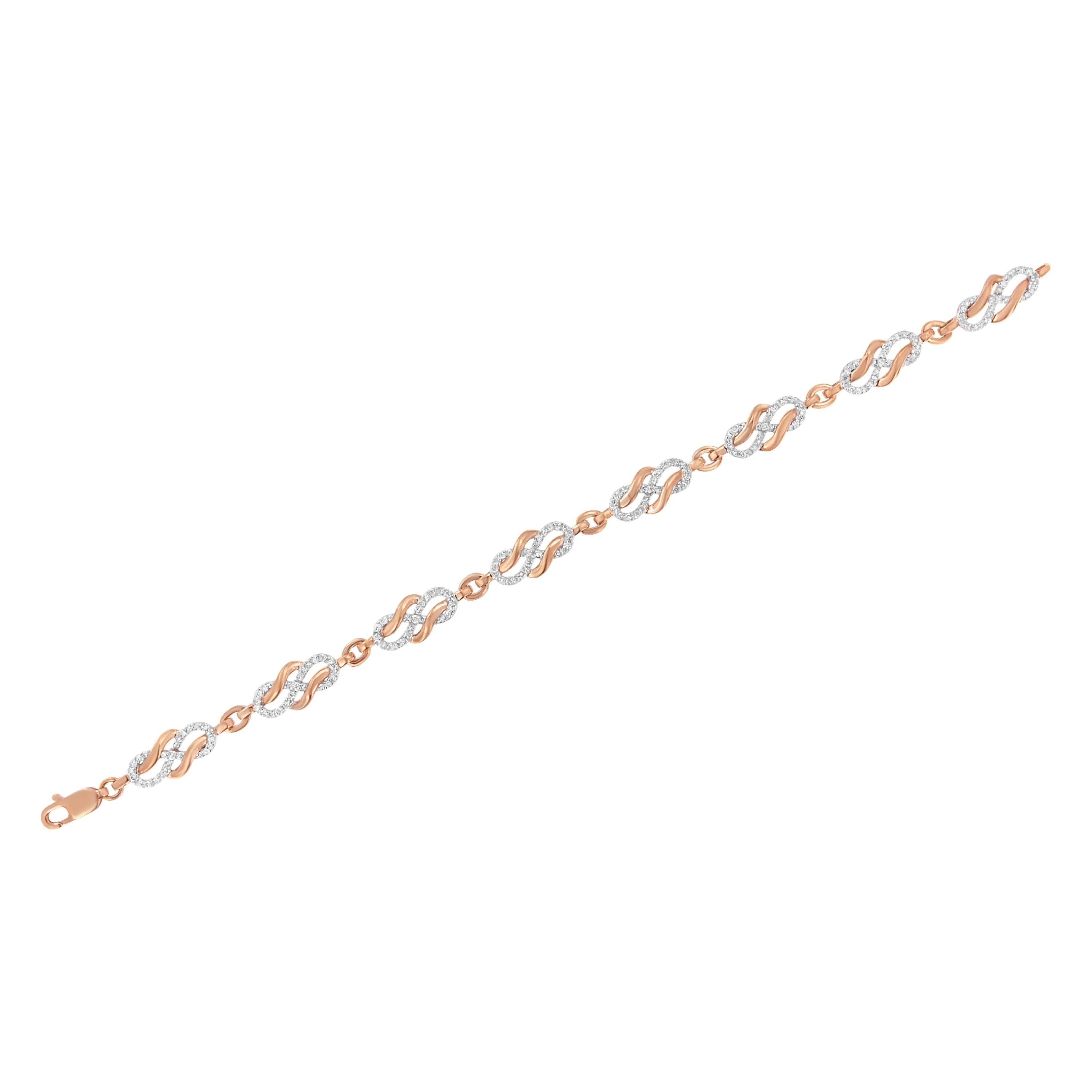 10K Rose Gold 1.0 Cttw Diamond Infinity Loop and Swirl Link Bracelet (I-J Color, I2-I3 Clarity) - 7.25" Inches - Image 8