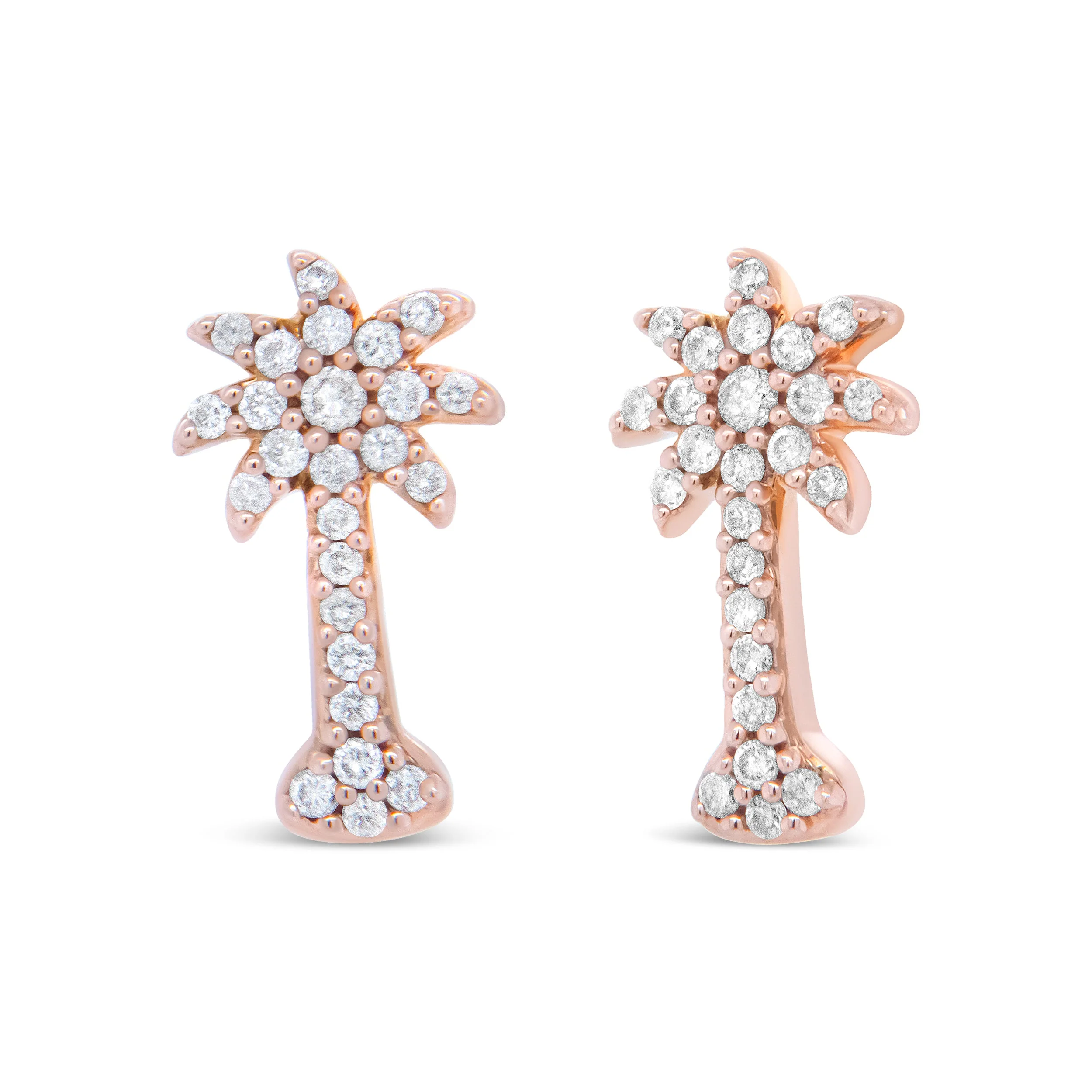 10K Rose Gold 1/4 Cttw Diamond Palm Tree Push Back Stud Earrings (H-I Color, I1-I2 Clarity) - Image 2