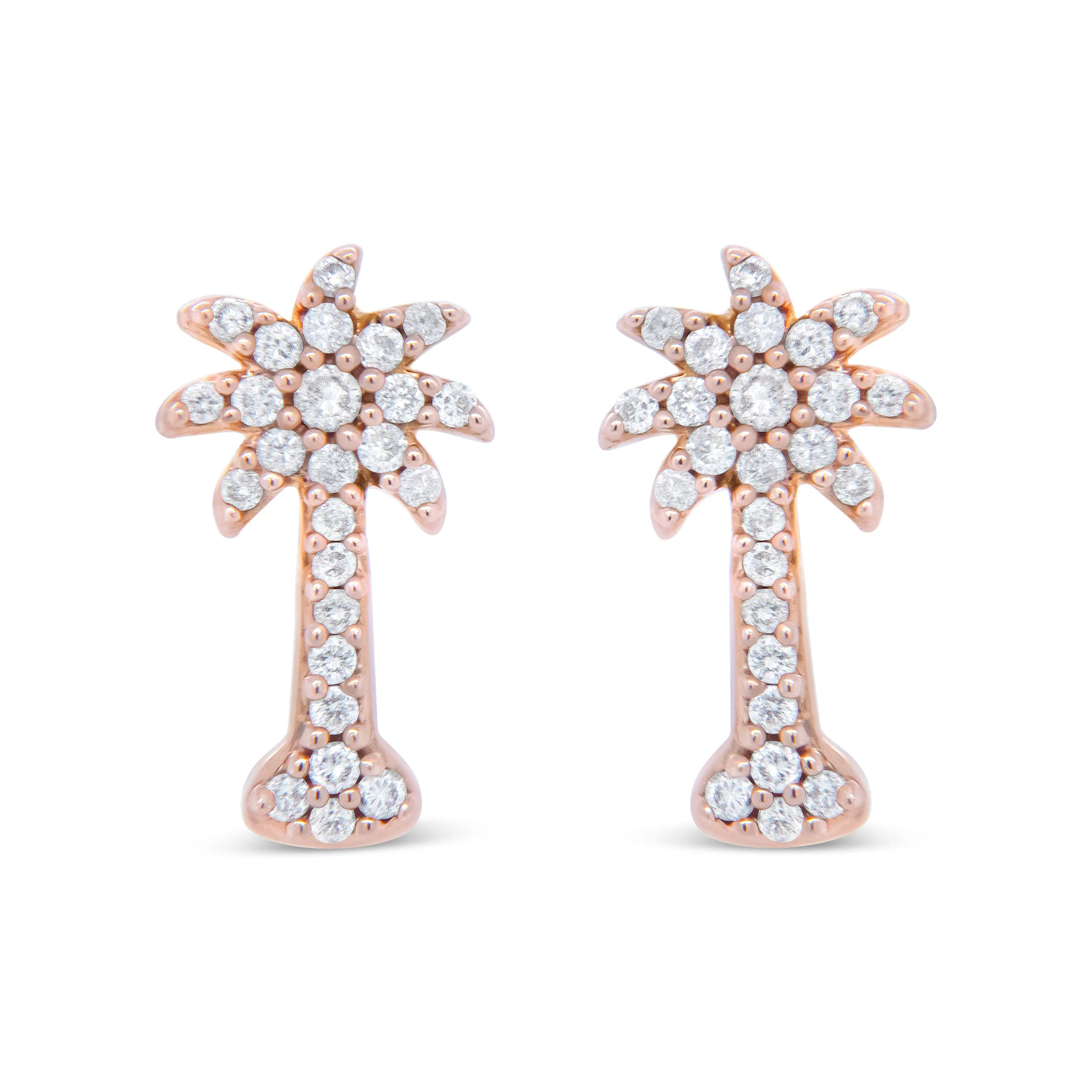 10K Rose Gold 1/4 Cttw Diamond Palm Tree Push Back Stud Earrings (H-I Color, I1-I2 Clarity) - Image 3