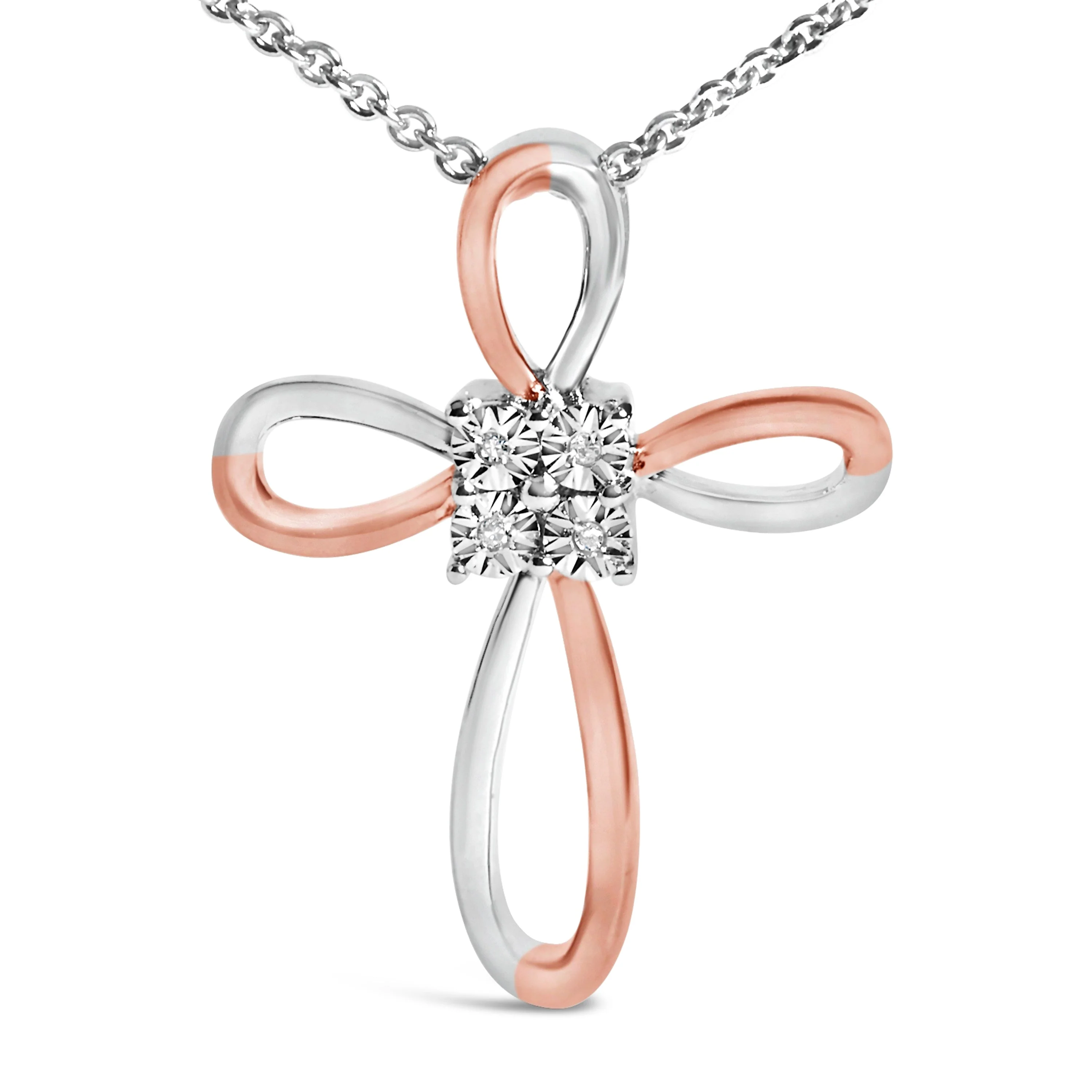 10K Rose Gold Plated Sterling Silver Diamond Accent Cross Pendant Necklace - Image 2