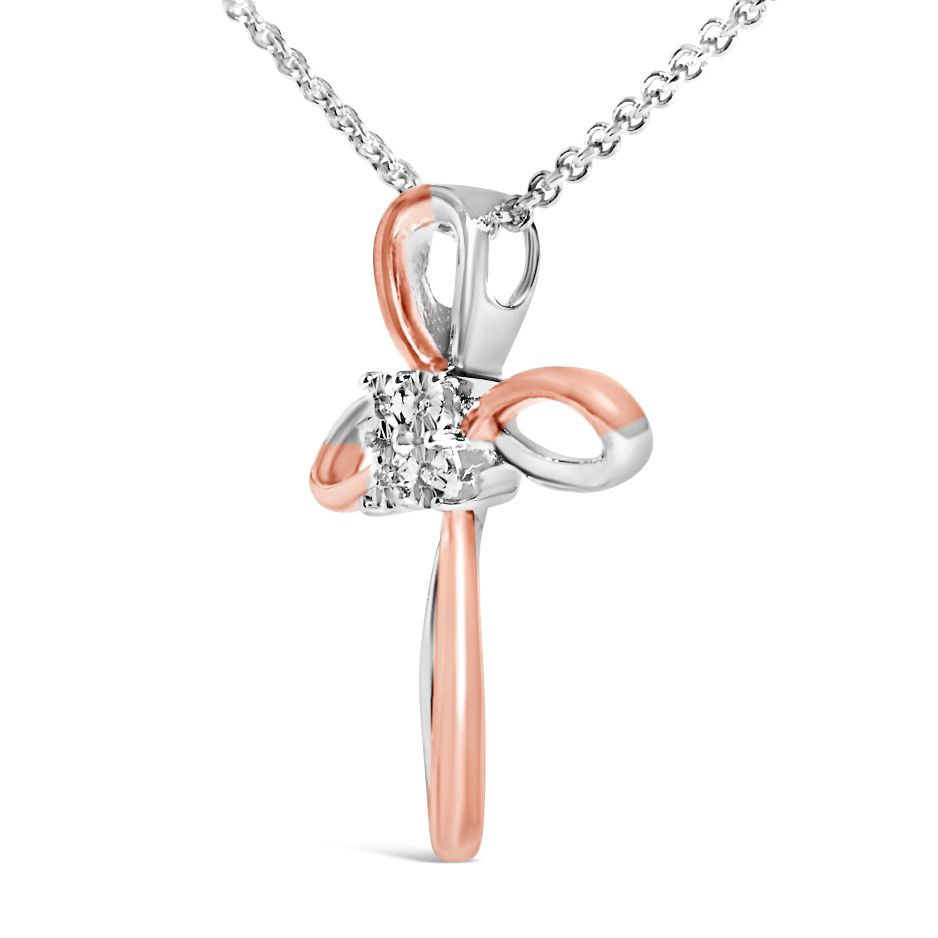 10K Rose Gold Plated Sterling Silver Diamond Accent Cross Pendant Necklace - Image 3
