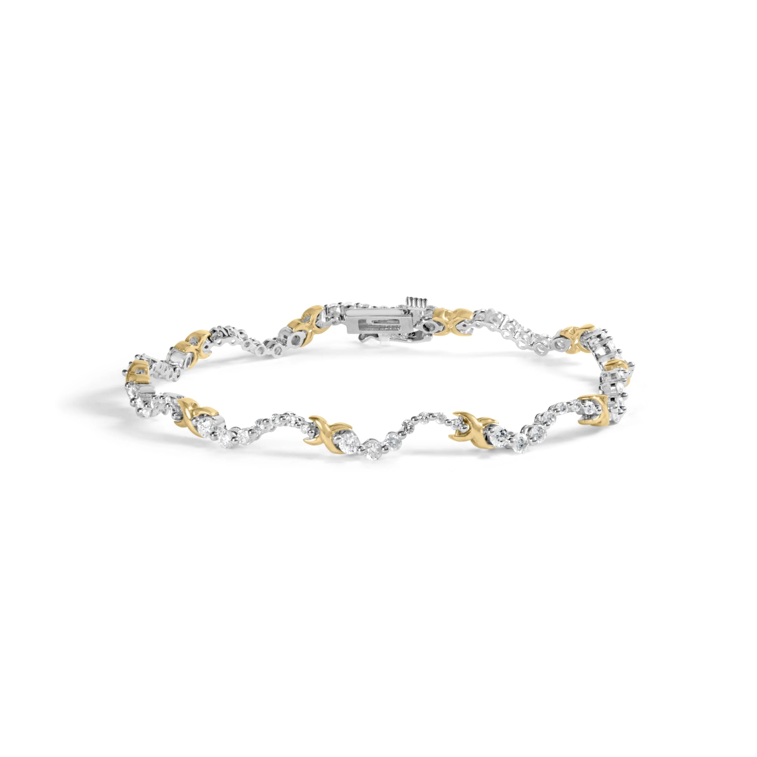 10K Two-Tone 2.00 Cttw Diamond "X" and Wave Link Bracelet (H-I Color, I1-I2 Clarity) - 7" Inches - Image 5