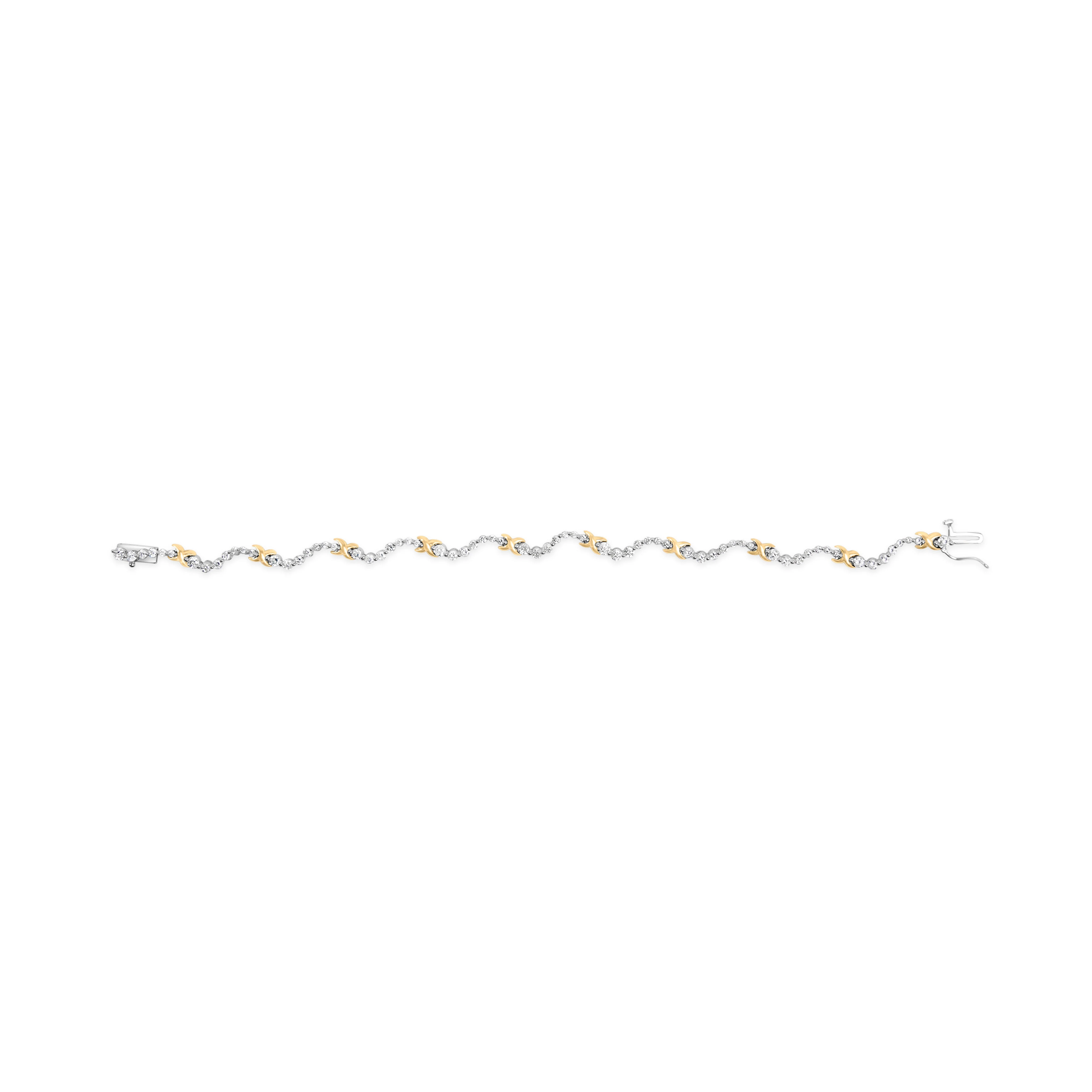 10K Two-Tone 2.00 Cttw Diamond "X" and Wave Link Bracelet (H-I Color, I1-I2 Clarity) - 7" Inches - Image 8