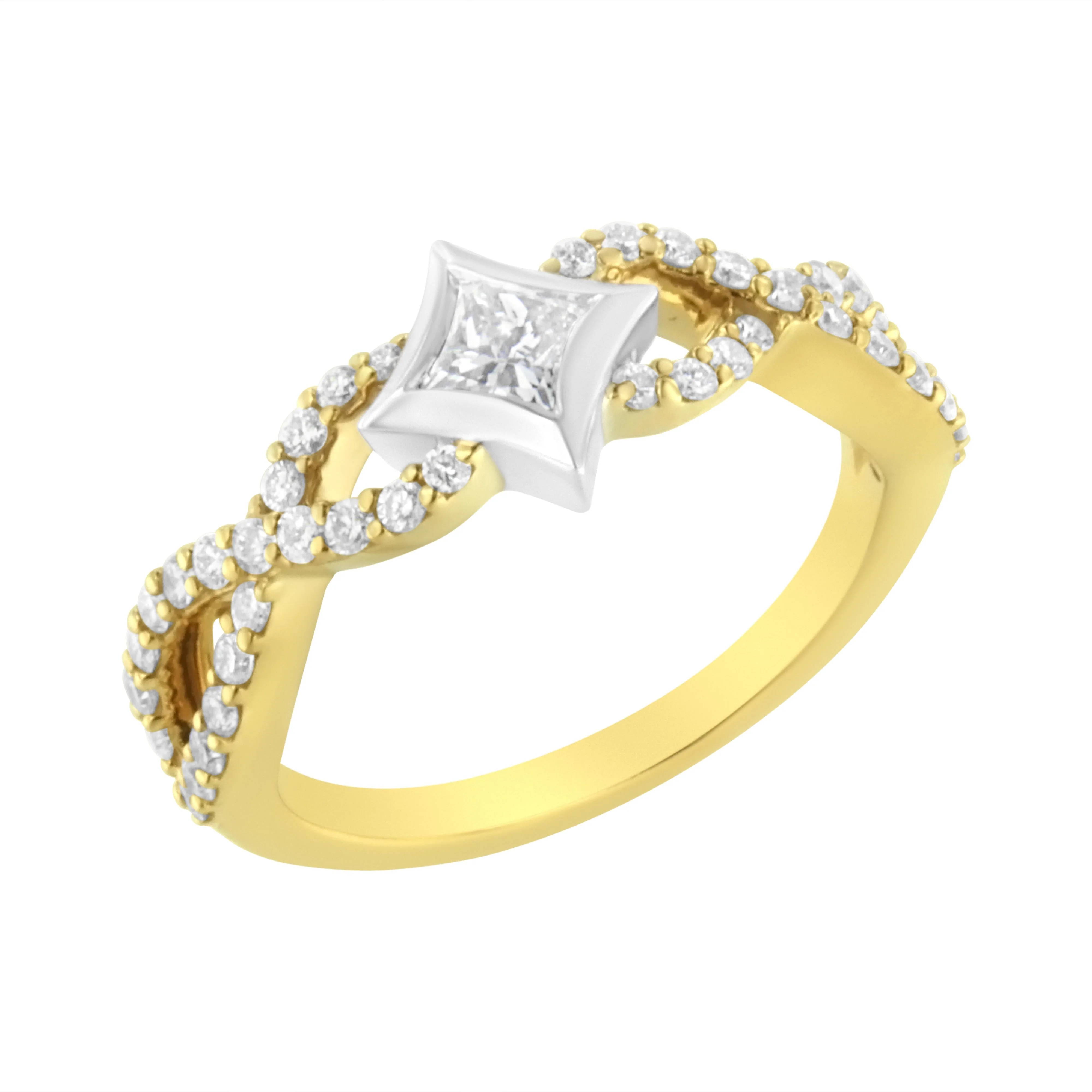 10K Two Tone Color 5/8 Cttw Diamond Kite and Twist Shank Ring (H-I Color,SI2-I1 Clarity) - Image 3