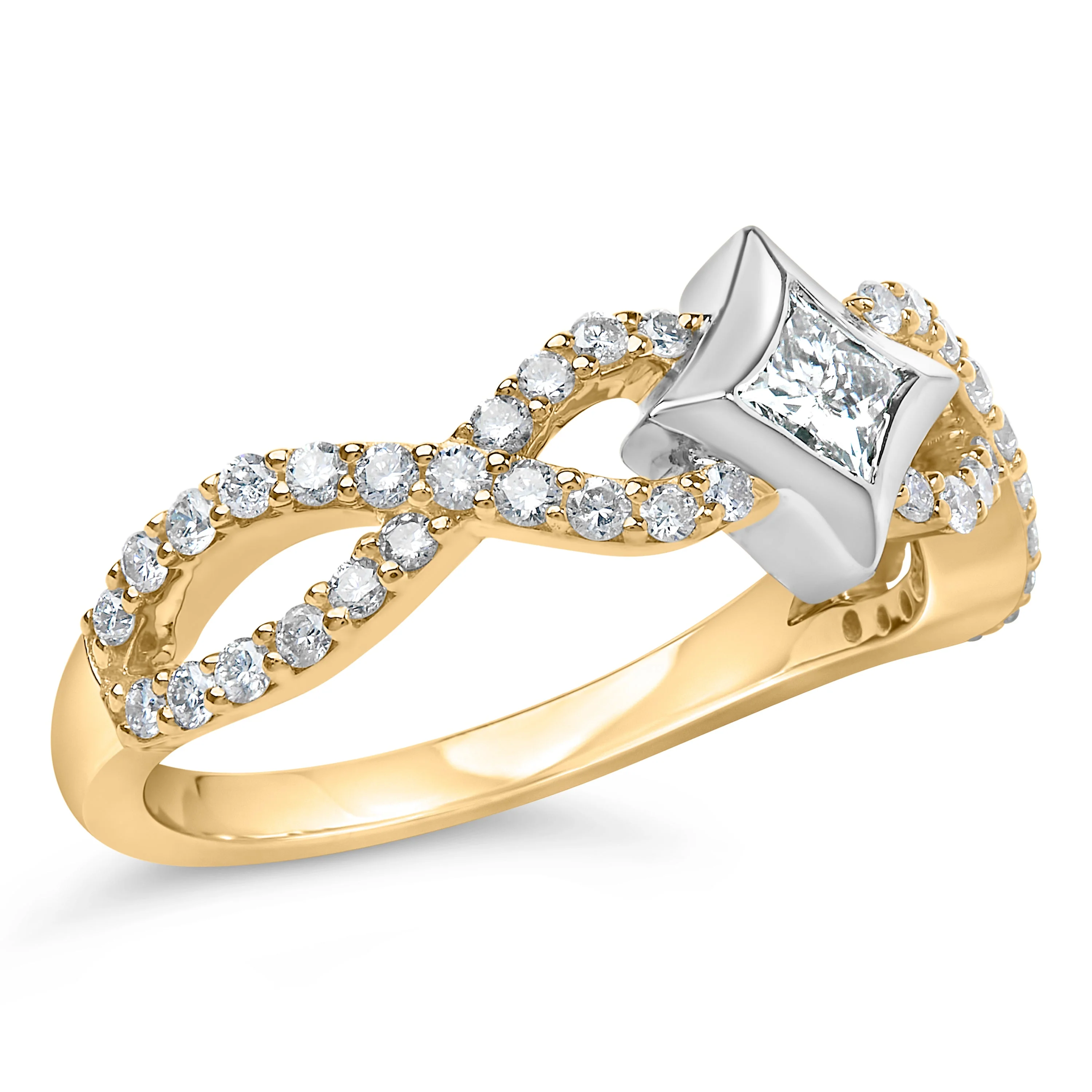 10K Two Tone Color 5/8 Cttw Diamond Kite and Twist Shank Ring (H-I Color,SI2-I1 Clarity) - Image 8