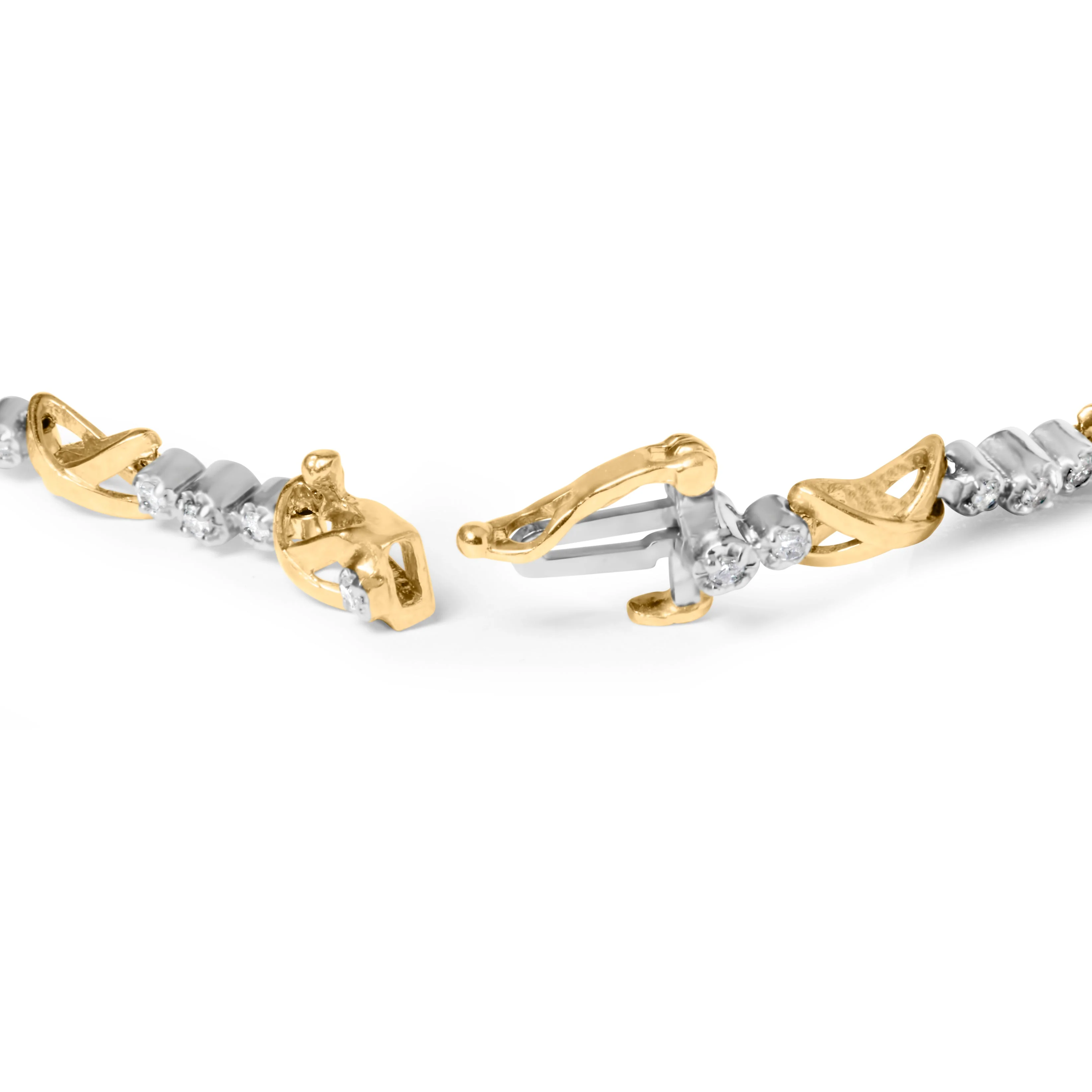 10K Two-Tone Gold 1/2 Cttw Diamond Alternating 3 Stone and X-Link 7" Bracelet (I-J Color, I2-I3 Clarity) - Image 2