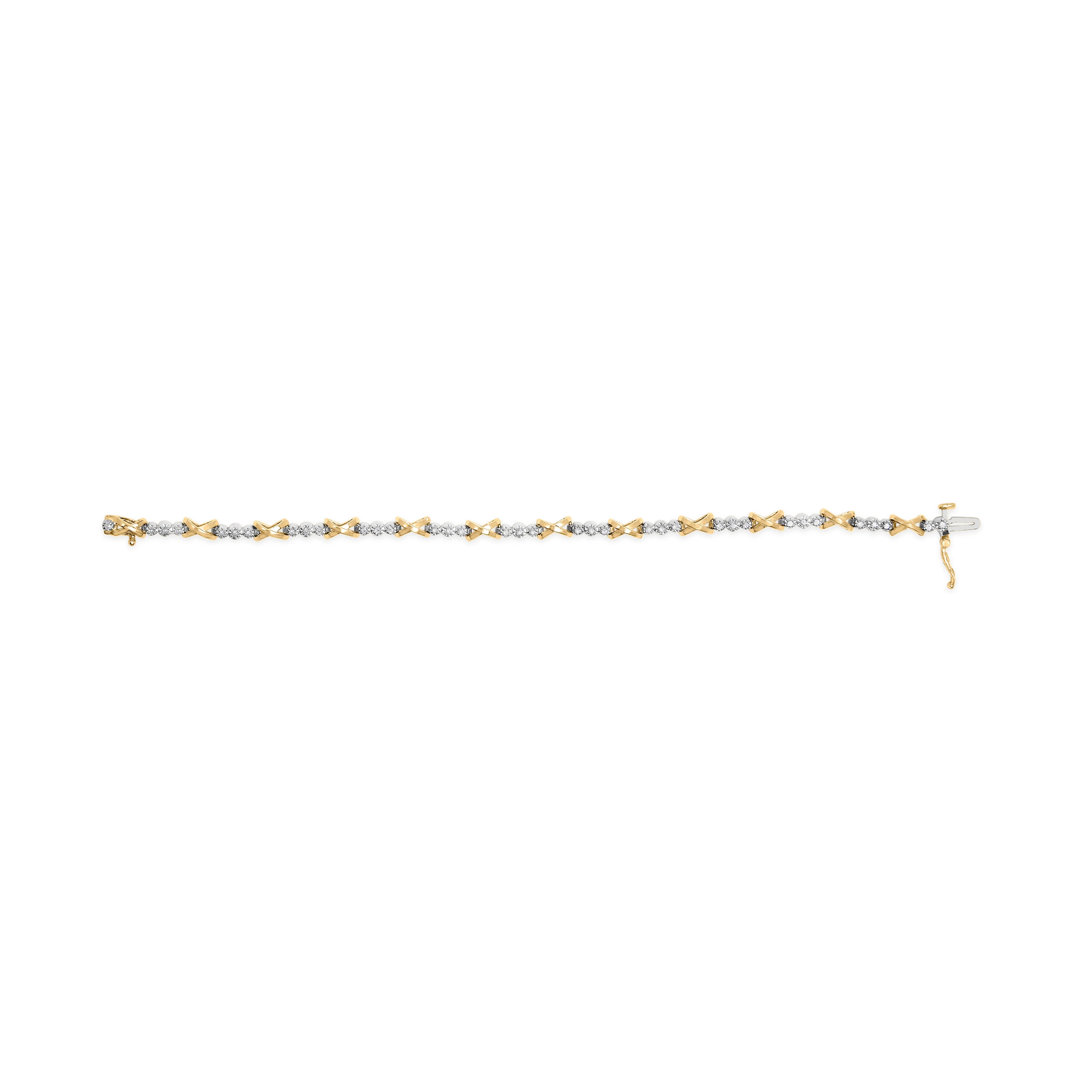 10K Two-Tone Gold 1/2 Cttw Diamond Alternating 3 Stone and X-Link 7" Bracelet (I-J Color, I2-I3 Clarity) - Image 4