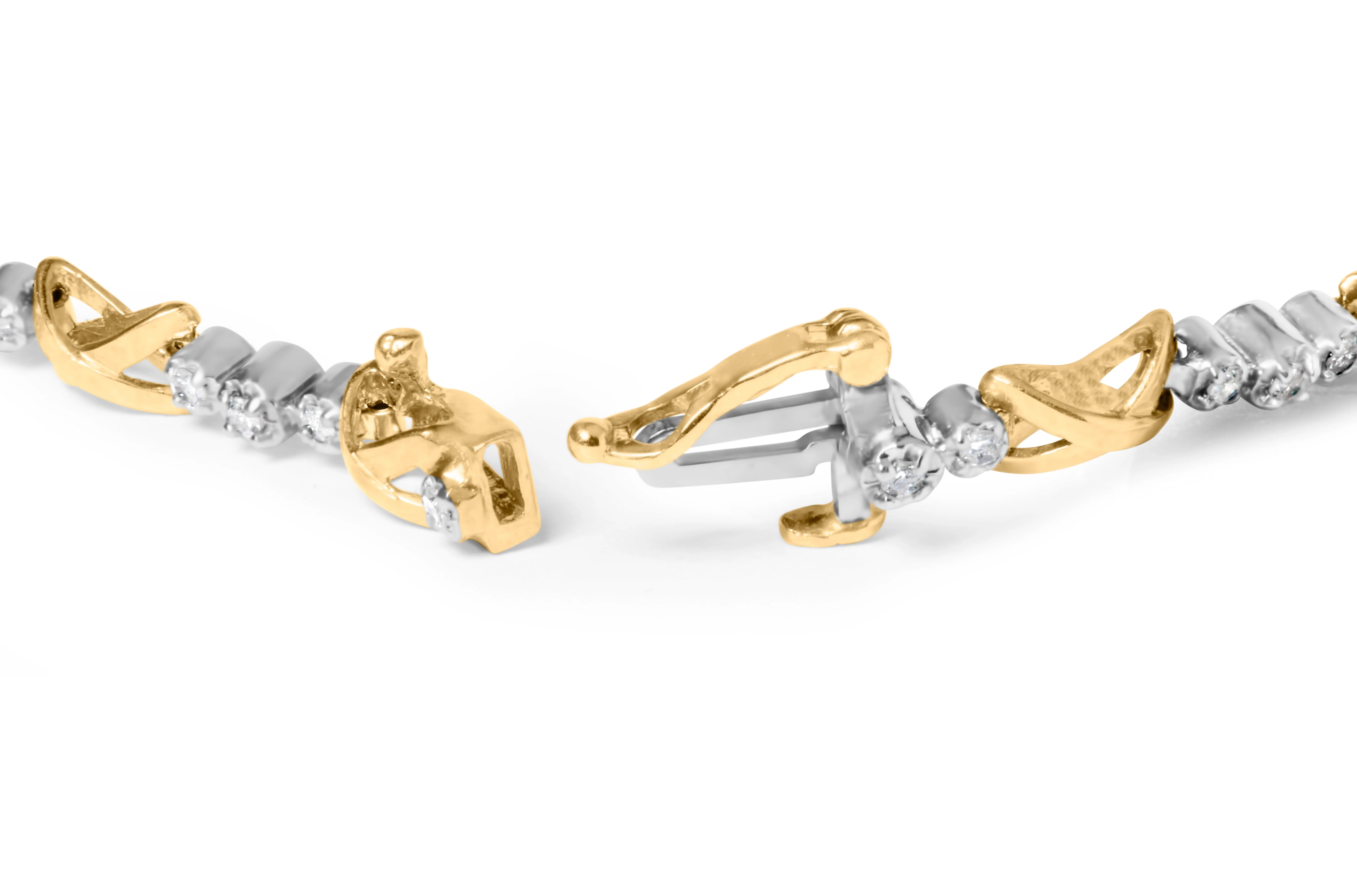 10K Two-Tone Gold 1/2 Cttw Diamond Alternating 3 Stone and X-Link 7" Bracelet (I-J Color, I2-I3 Clarity) - Image 6