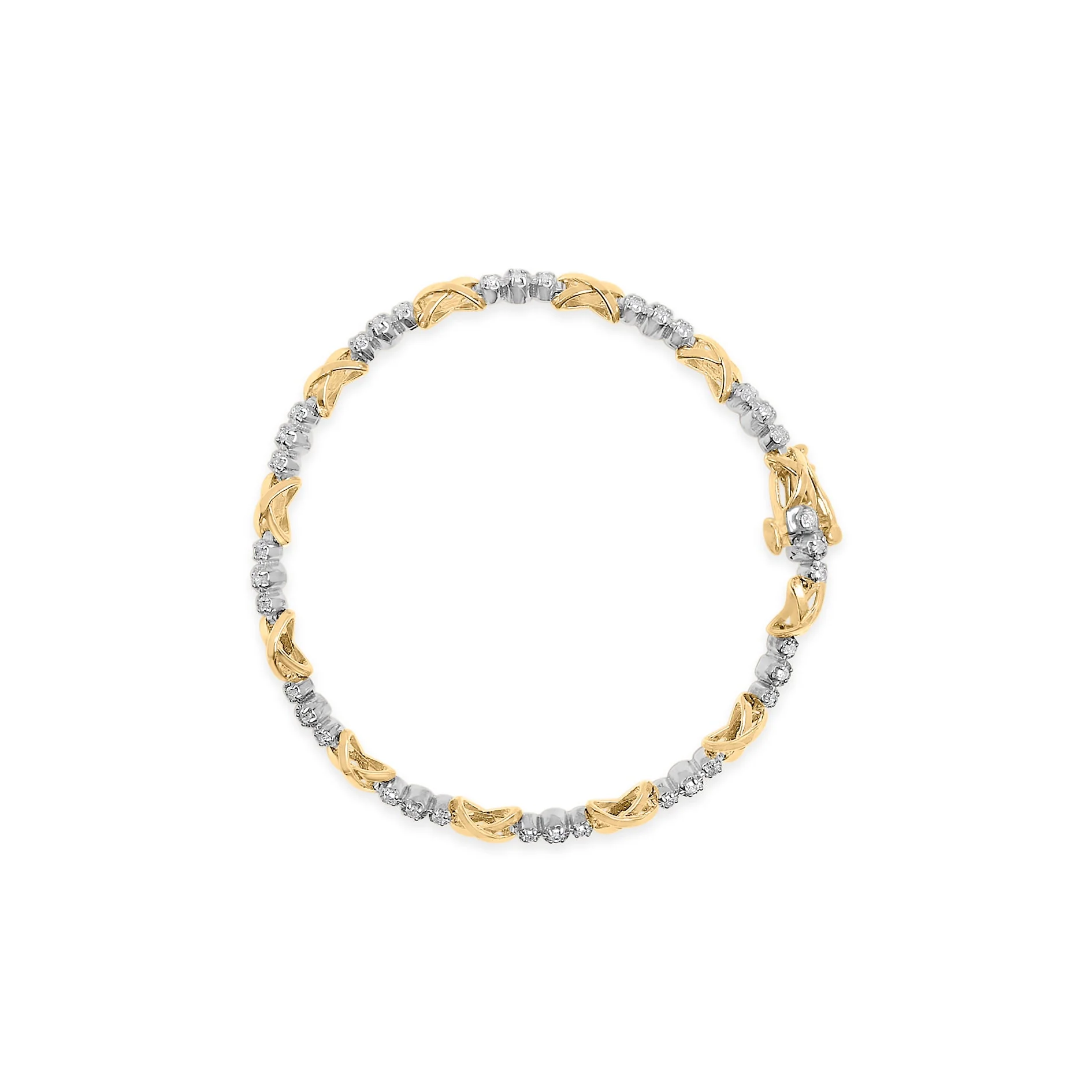 10K Two-Tone Gold 1/2 Cttw Diamond Alternating 3 Stone and X-Link 7" Bracelet (I-J Color, I2-I3 Clarity) - Image 7