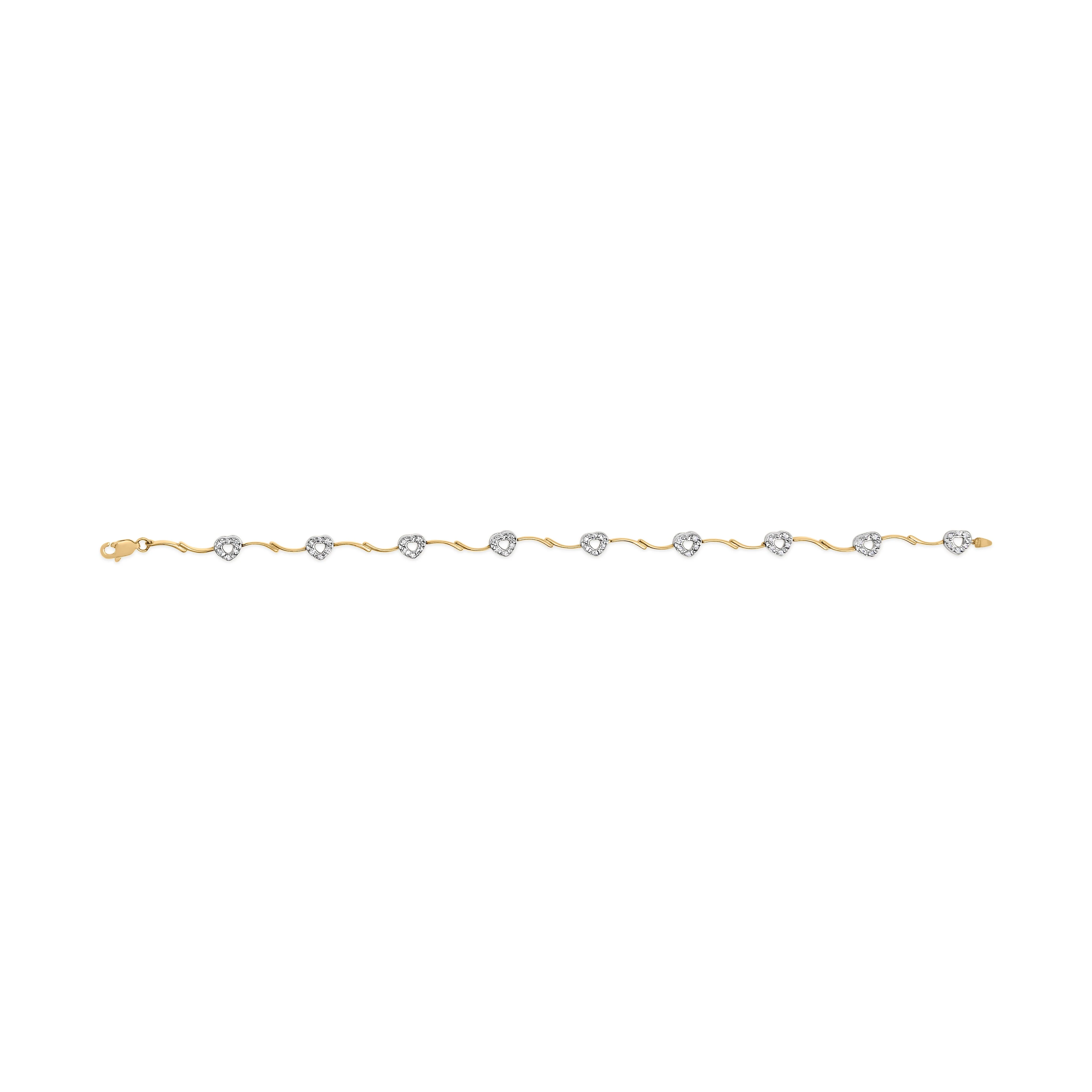 10k Two-Tone Gold 1/3 Cttw Diamond Pave Set Heart S-Link 7.25" Bracelet (I-J Color, I2-I3 Clarity) - Image 4