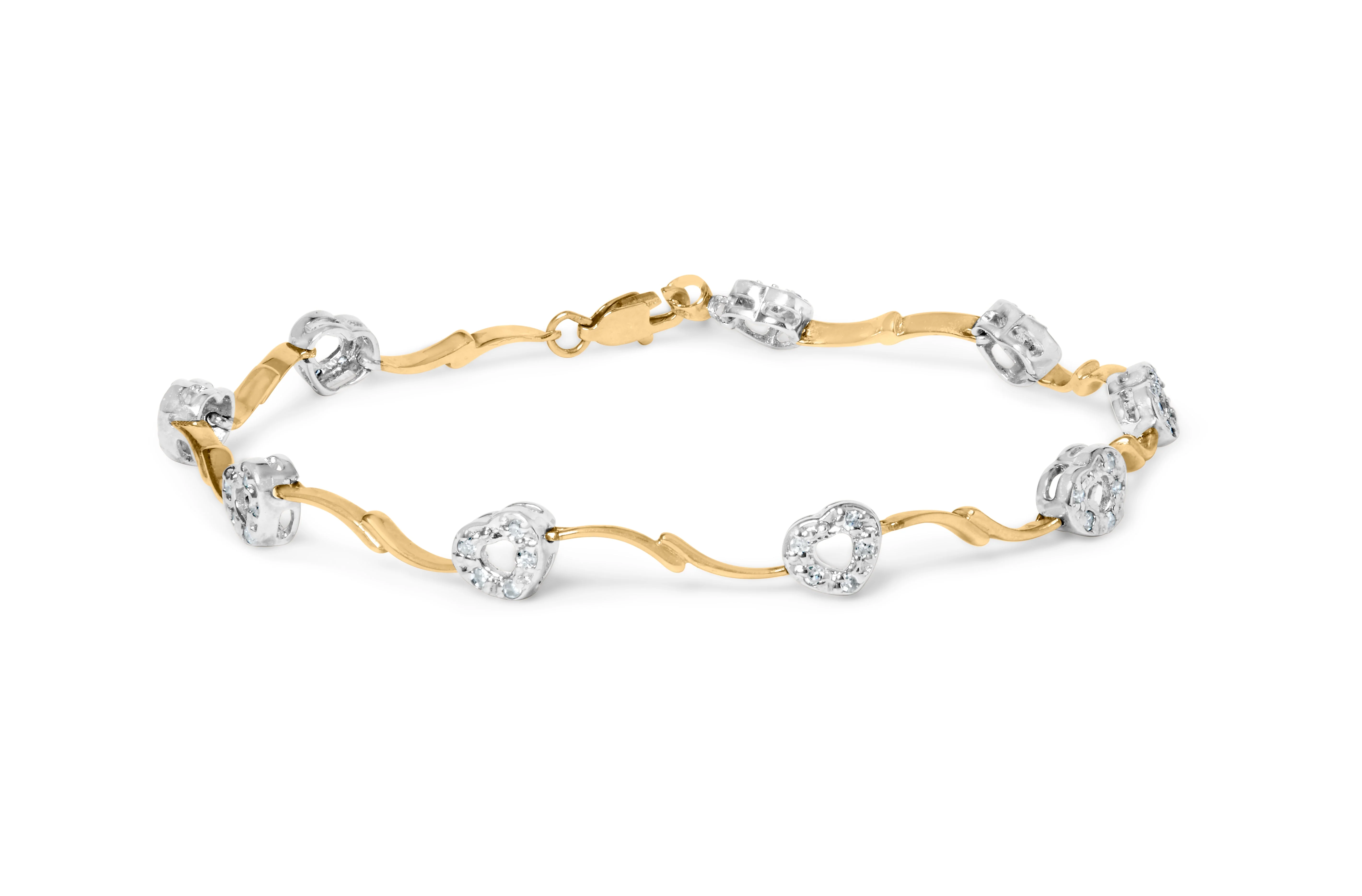 10k Two-Tone Gold 1/3 Cttw Diamond Pave Set Heart S-Link 7.25" Bracelet (I-J Color, I2-I3 Clarity) - Image 5