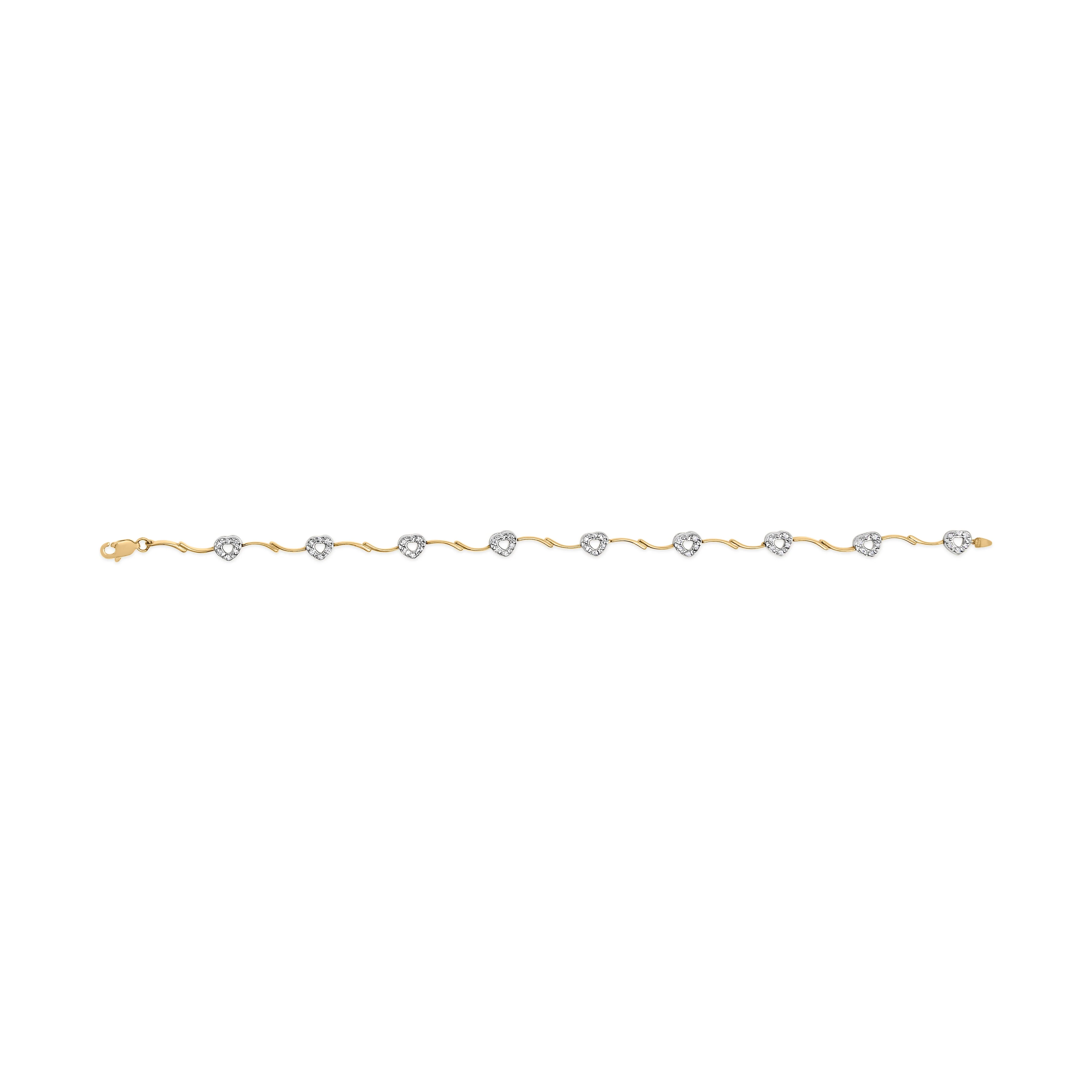 10k Two-Tone Gold 1/3 Cttw Diamond Pave Set Heart S-Link 7.25" Bracelet (I-J Color, I2-I3 Clarity) - Image 7